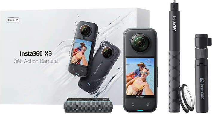 Kamerë aksion Insta360 X3 Creator Kit, 360°, 4K, 72MP, e zezë, set me aksesorë