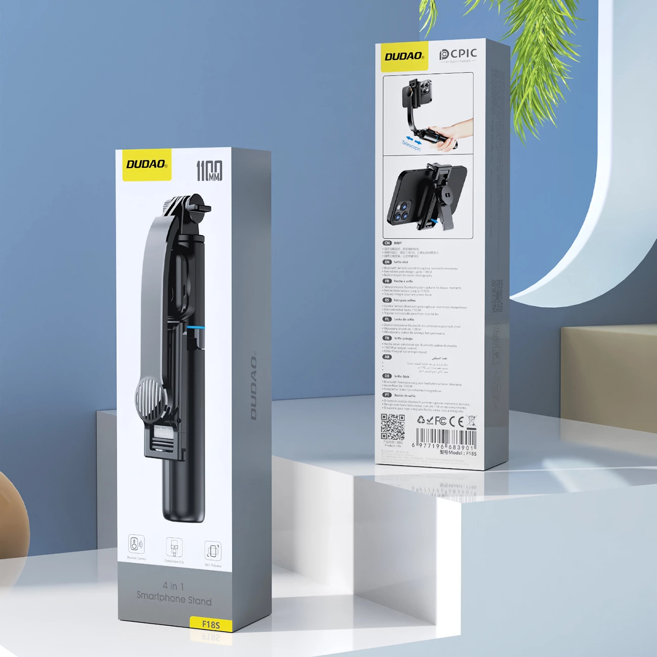 Selfie stick/tripod Dudao F18S 4-në-1 110 cm me Bluetooth dhe telekomandë, për celular, e zezë