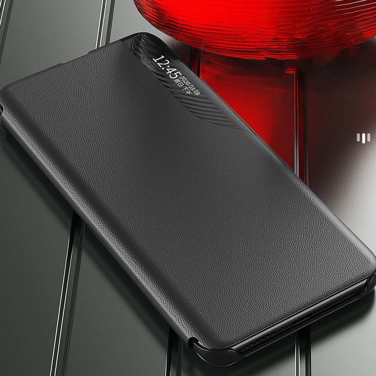 Mbështjellës Hurtel Eco Leather View Case për Xiaomi Redmi Note 12 Pro / Poco X5 Pro 5G, me qëndrim, i zi