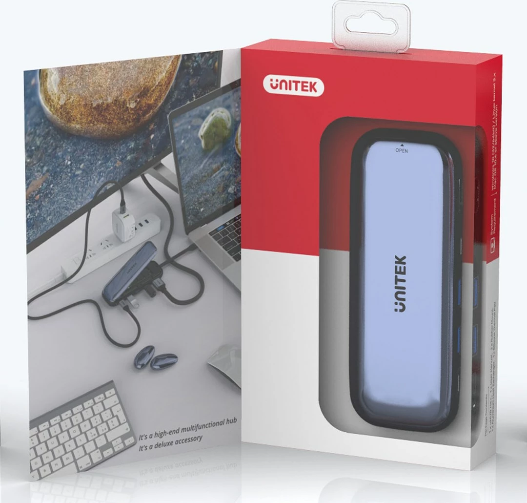 HUB USB-C UNITEK me ruajtje M.2, HDMI, USB-C PD 100W, D1046A, Gri