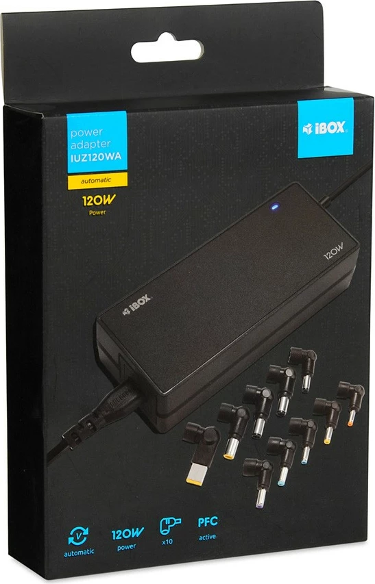 Furnizues universal energjie për laptop, iBOX IUZ120WA, 120W, 10 konektorë, i zi