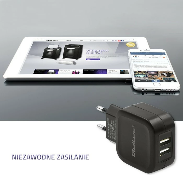 Karikues muri Qoltec 50188, 17W, 2xUSB + kabllo USB Type-C, i zi