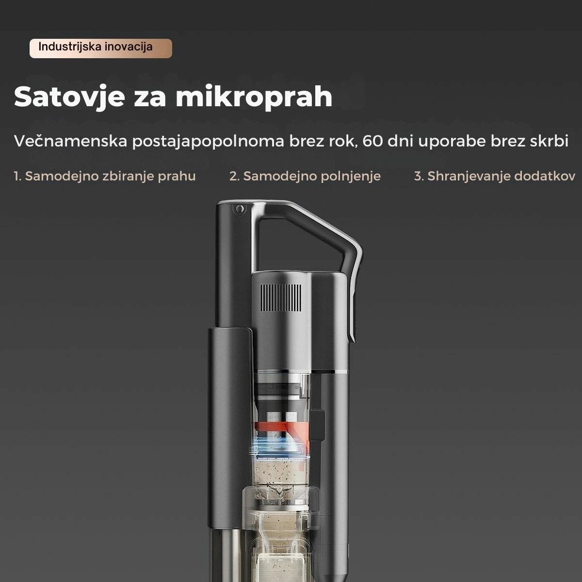 Fshesë me korrent vertikale pa kabllo Uwant V500G 25000Pa, stacion auto-zbrazje 60 ditë, 40 min, gri, set me aksesorë + 2 qese pluhuri