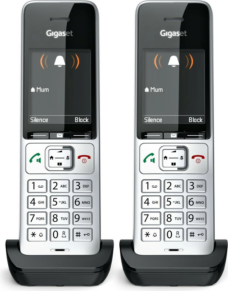 Telefon Gigaset COMFORT 500HX duo, Analog/DECT, Mbështjellës me kabllo, ID thirrës, 200 kontakte, Zi, Argjendtë