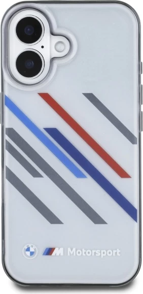 Mbështjellës BMW Motorsport IML Random Stripes për iPhone 16 Plus, Gri