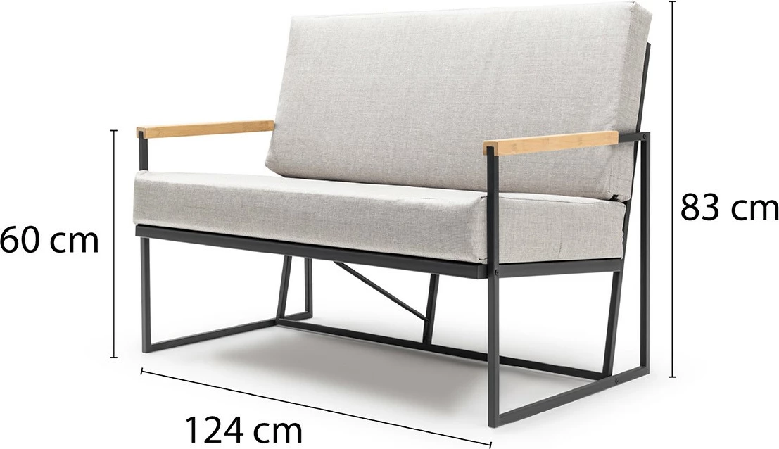 Divan kopshti dy vendësh, Skye Decor, krahë druri, bezhë/zi, 124x83x60cm