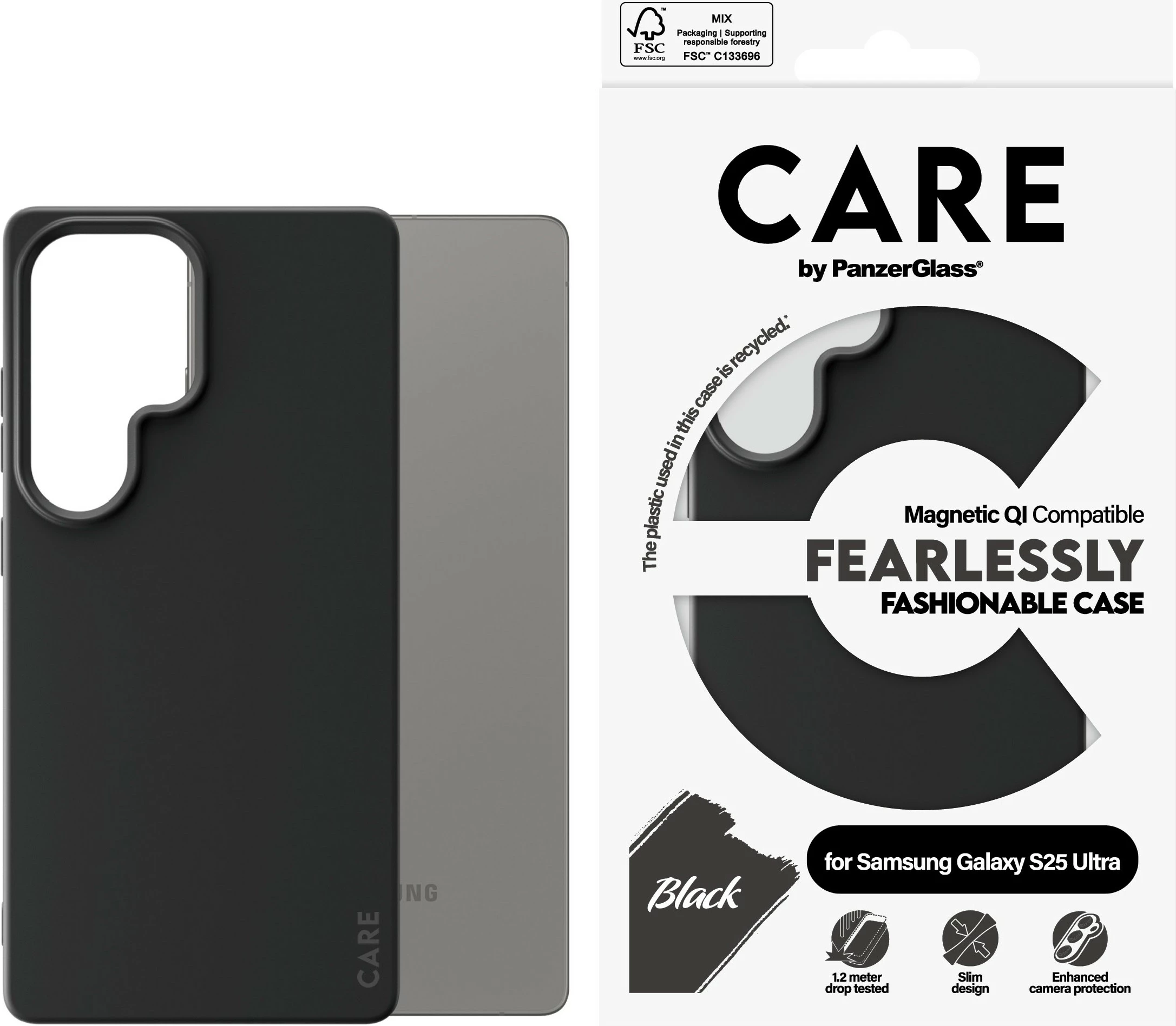 Mbështjellës PanzerGlass CARE për Samsung Galaxy S25 Ultra, silikon, i zi