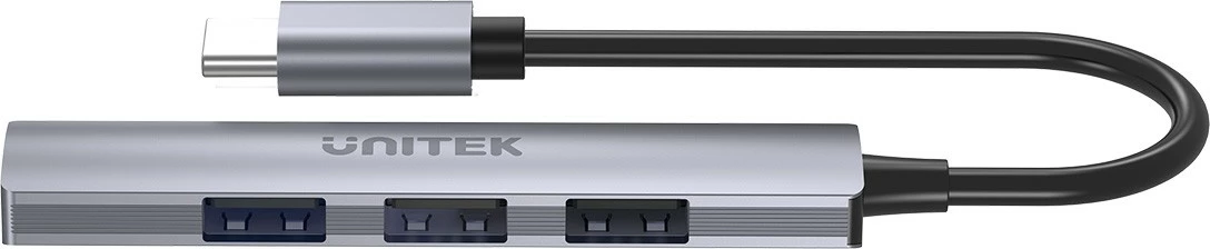 HUB USB-C Unitek H1208B, 3x USB-A 2.0, 1x USB-A 5 Gbps, Alumini, Gri/Argjend