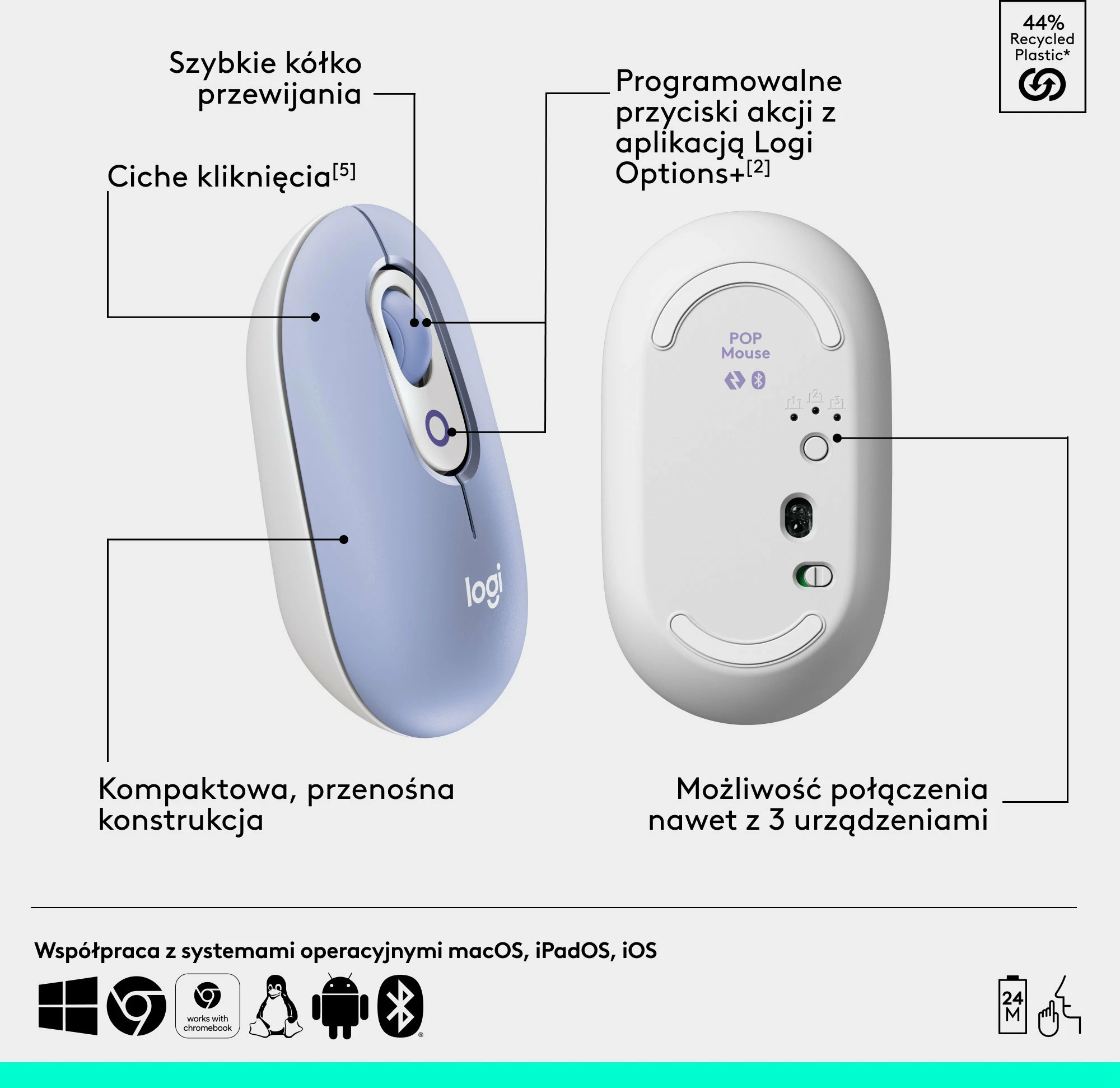 Set tastierë + Maus Logitech POP Icon Combo 920-013078, Bluetooth, US INTL, pa numpad, vjollcë