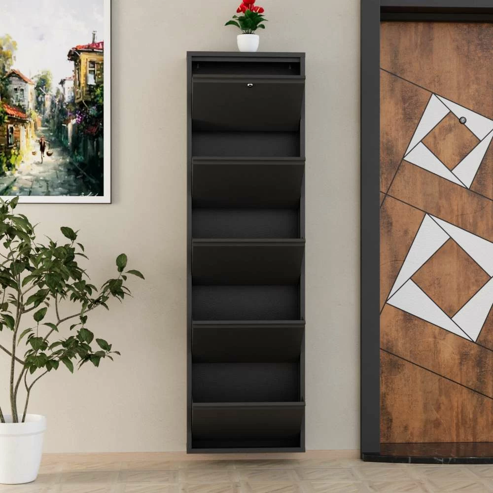 Dollap këpucësh metalik, 5 pjesë, ngjyrë antracit, Skye Decor