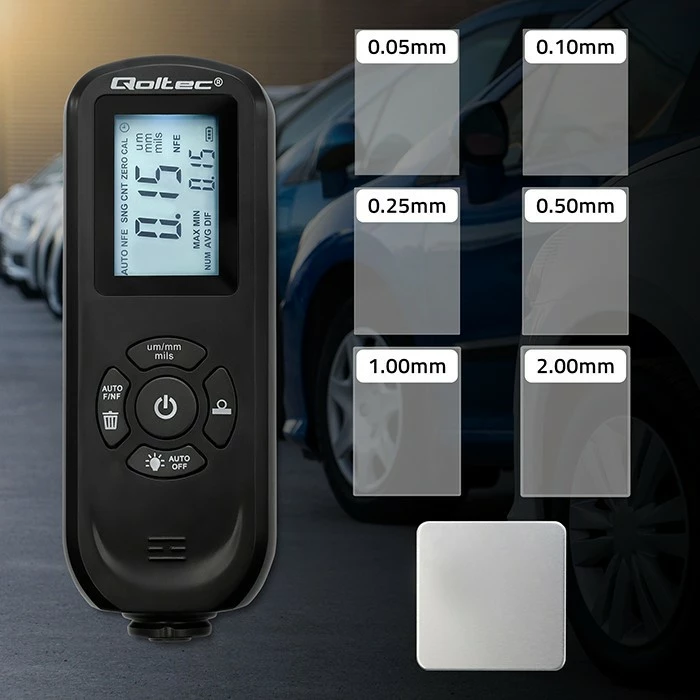 Matës trashësie boje Qoltec 50646, LCD i ndriçuar, 0-2000μm, i zi