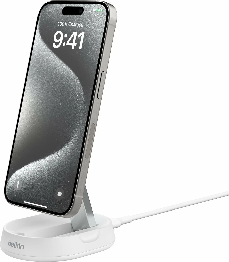 Karikues wireless Belkin BoostCharge Qi2 15W magnetik me USB-C WIA008btWH, me kabllo 1.5 m, i bardhë