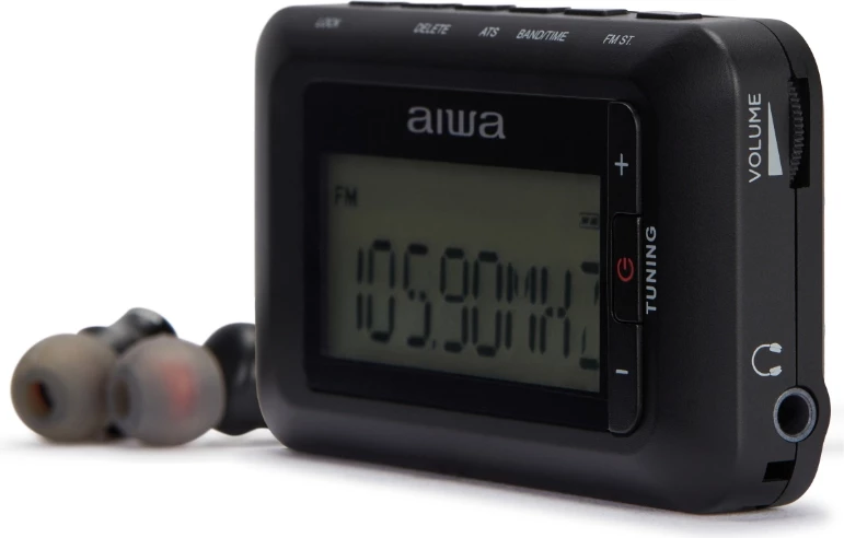 Radio xhepi Aiwa RD-10 AM/FM me RDS, ekran LED, me kufje dhe bateri AAA, e zezë