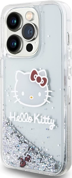 Mbështjellës Hello Kitty Liquid Glitter Charms Kitty Head për iPhone 13 / 13 Pro, argjendtë