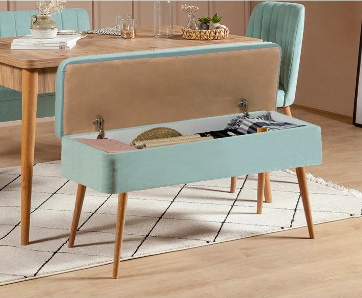 Set tavoline me karrige, zgjatese, Hanah Home Vina 0701-3, dru Atlantic, jeshile fëstëku (4 copë)