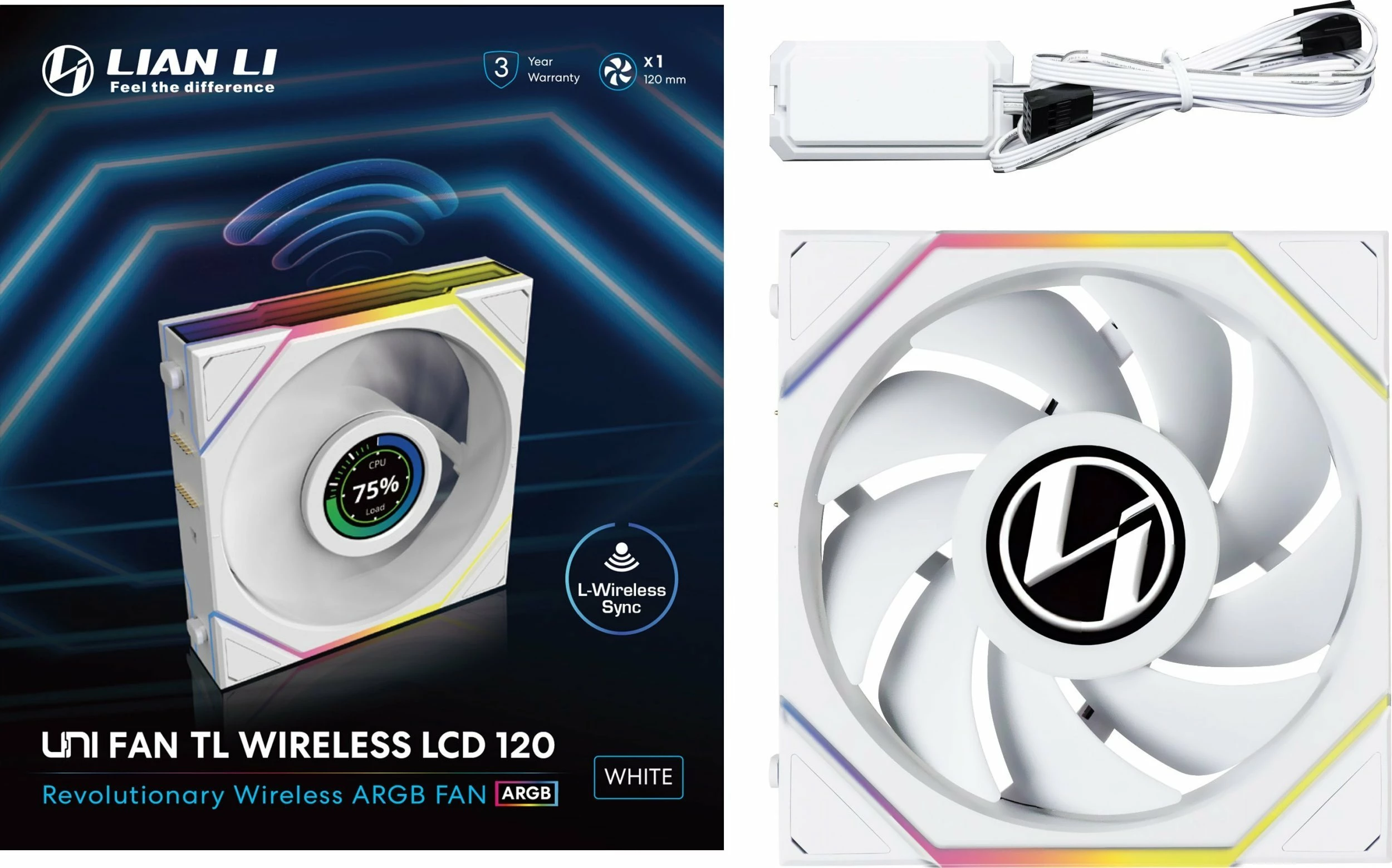 Ventilator për kasë PC Lian Li UNI FAN TL Wireless LCD 120mm PWM 12TLLCD1W1W, 1 copë, i bardhë