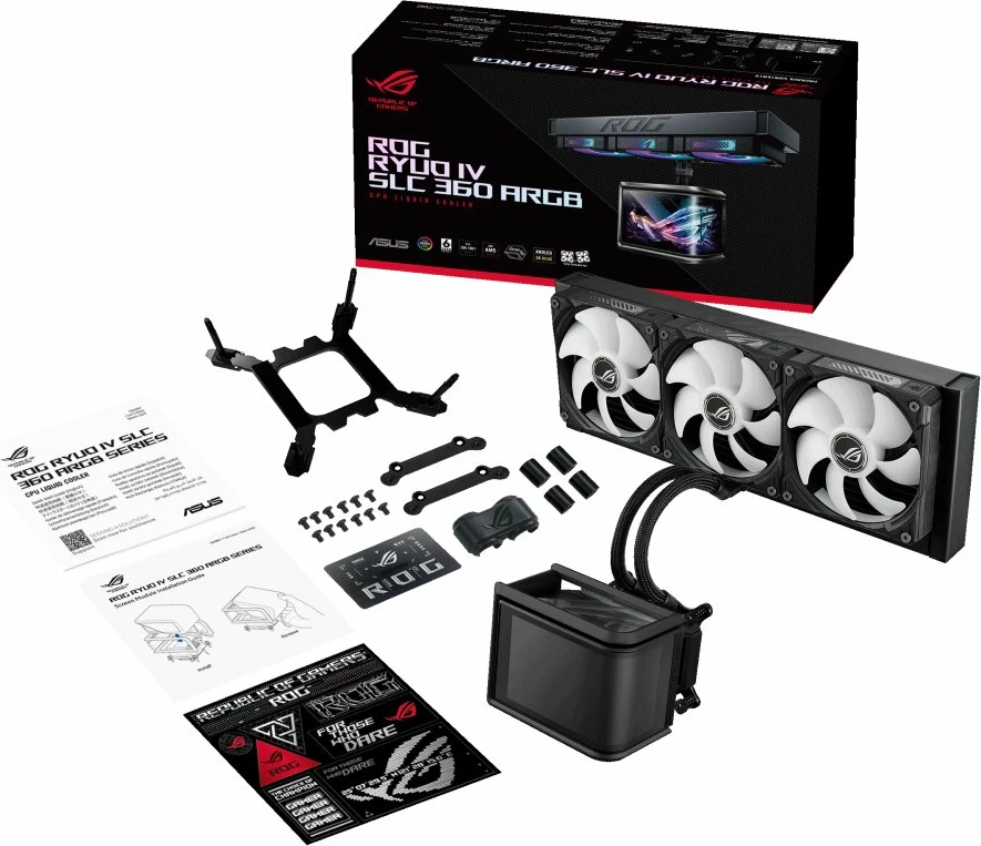 Ftohës me ujë CPU Asus ROG Ryuo IV SLC 360 ARGB 360mm (90RC0151-B0EAY0), me 3 ventilatorë 120mm