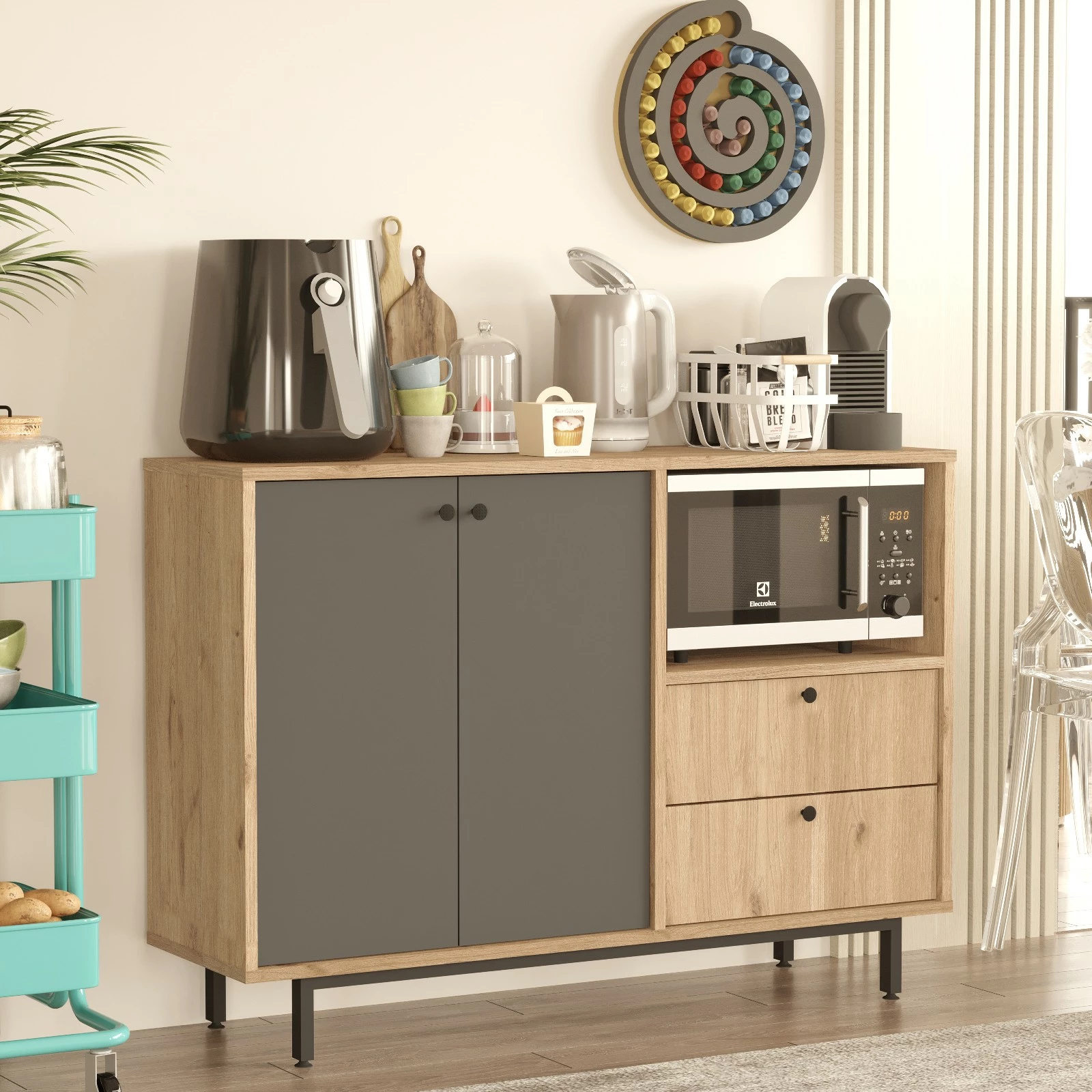 Dollap multifunksional, Skye Decor, RE2-SA, ngjyrë lis dhe antracit