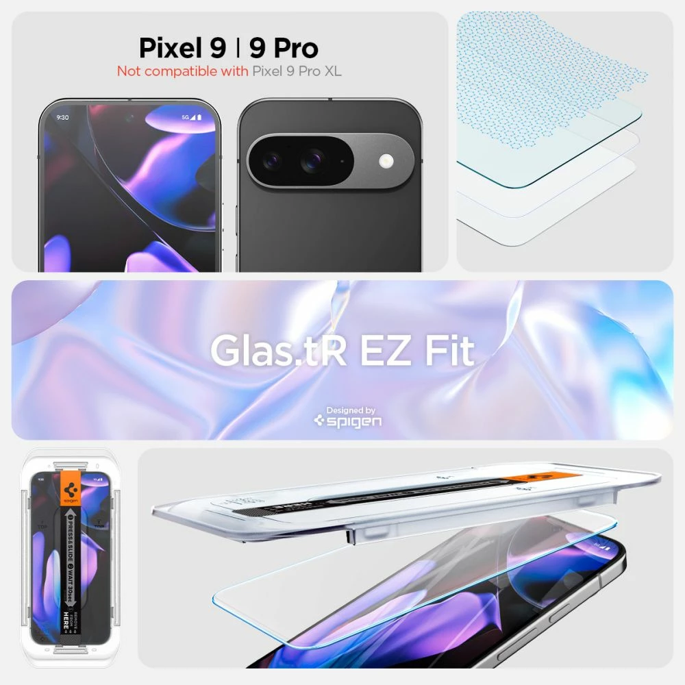 Xham i temperuar Spigen Glas.tR EZ Fit për Google Pixel 9 / 9 Pro, 2 copë
