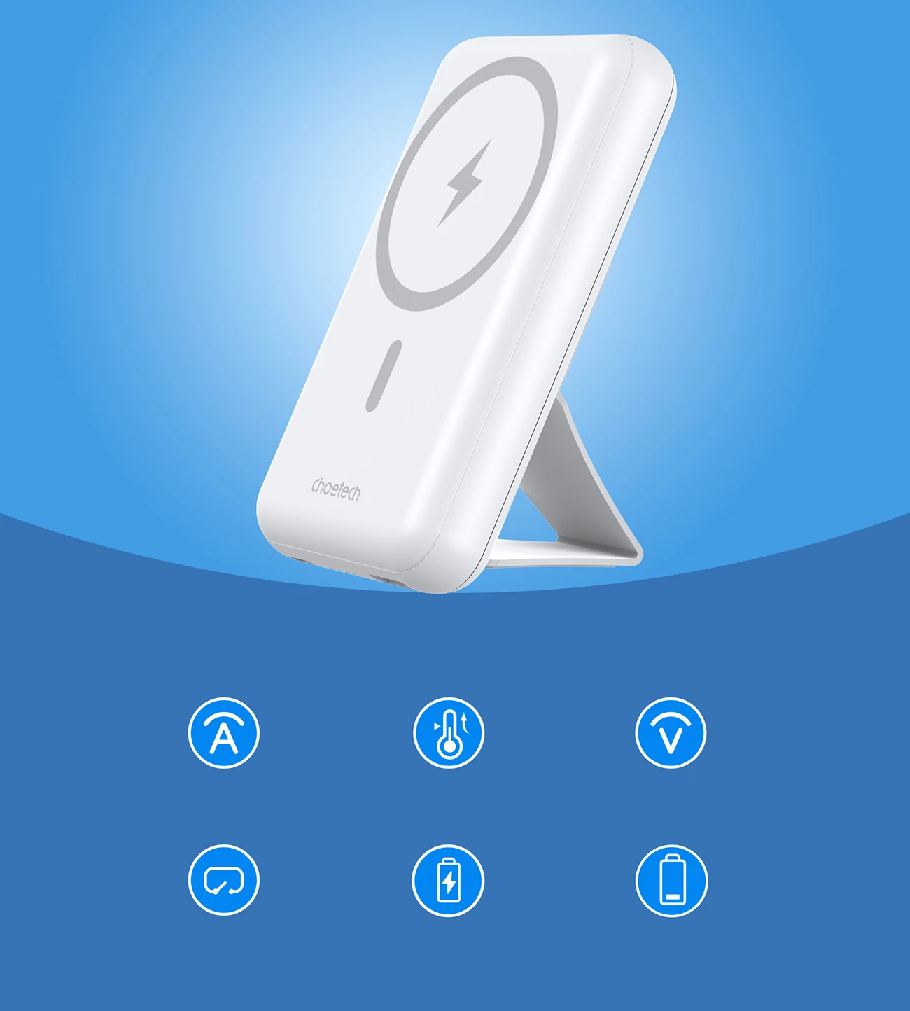 Powerbank Choetech B663, 10000mAh, 20W, MagSafe, USB-A/USB-C, Bardhë