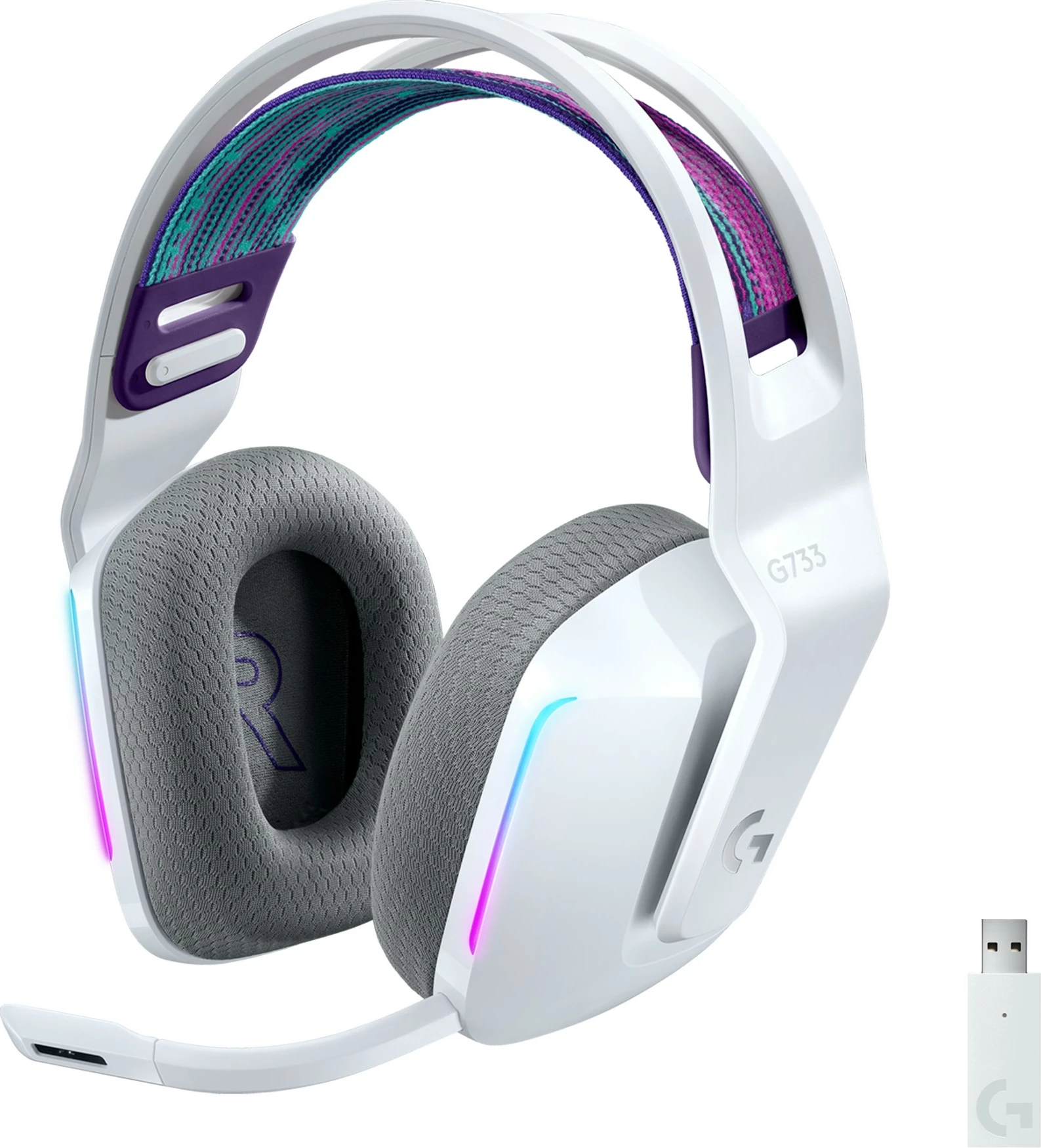 Kufje gaming Logitech G733 LIGHTSPEED, Wireless, RGB, të bardha