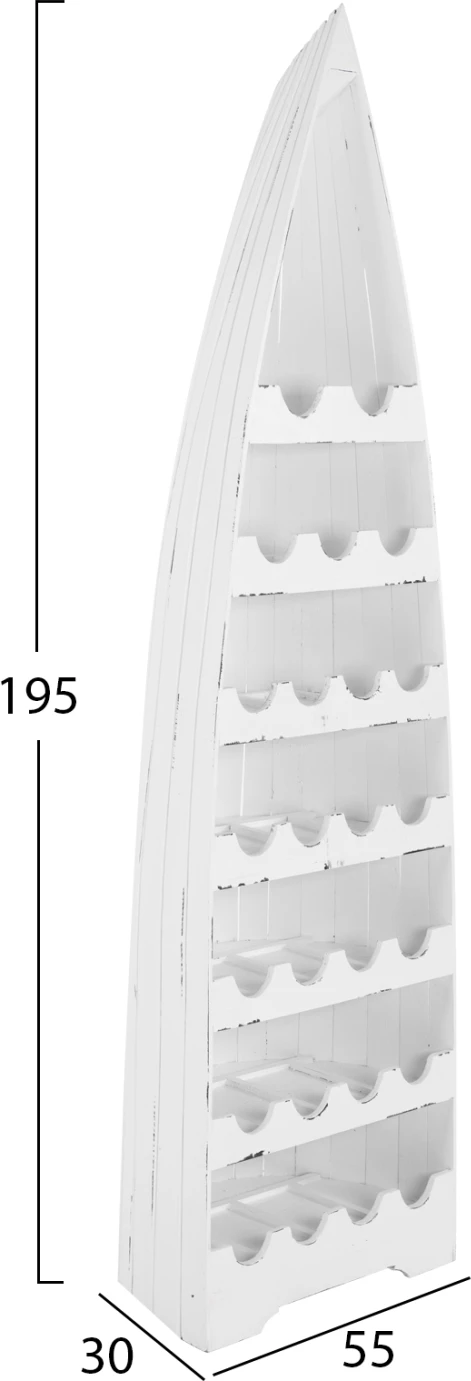 Raft vertikal për shishe, formë anije, dru mahogany, FH9494, 55x30x195H cm