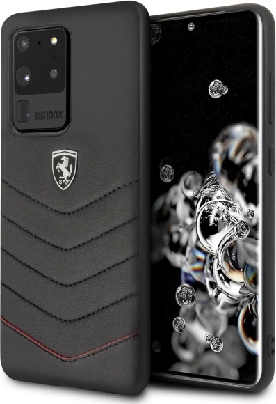 Mbështjellës Ferrari Heritage Quilted për Samsung Galaxy S20 Ultra, lëkurë natyrale, i zi