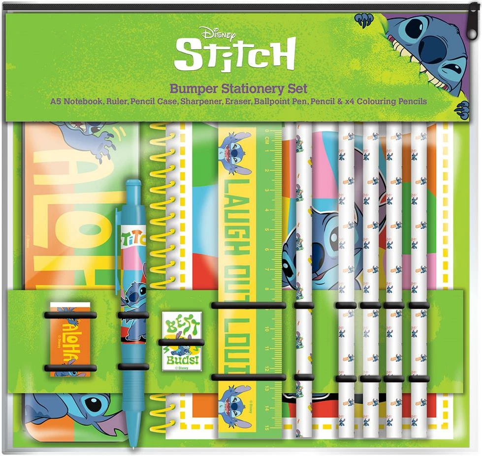 Set kancelarie Pyramid Disney Lilo & Stitch Bumper, fletore A5, penallë, vizore, mprehëse, gomë, stilolaps, laps dhe lapsa ngjyrues, jeshile