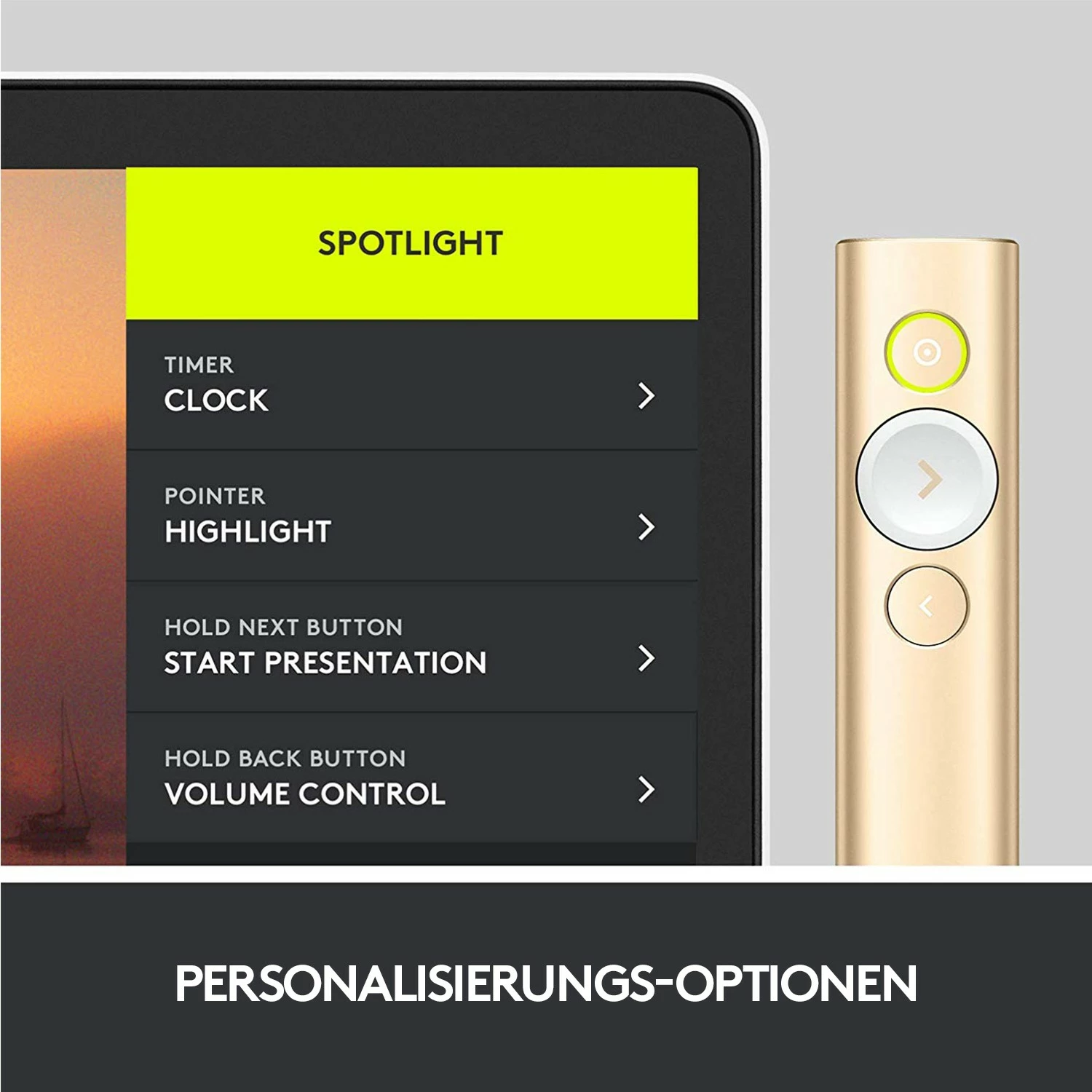 Prezantues Logitech Spotlight, Bluetooth/RF, USB, 30 m, ngjyrë ari