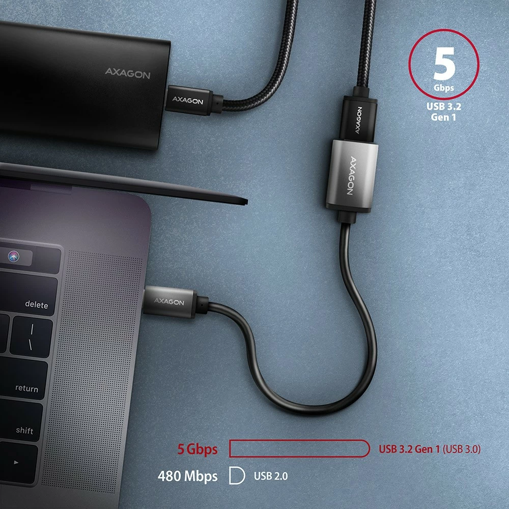 Adapter kabllo AXAGON RUCM-AFAC USB-C në USB-A, 0.2m, 3A, Gri