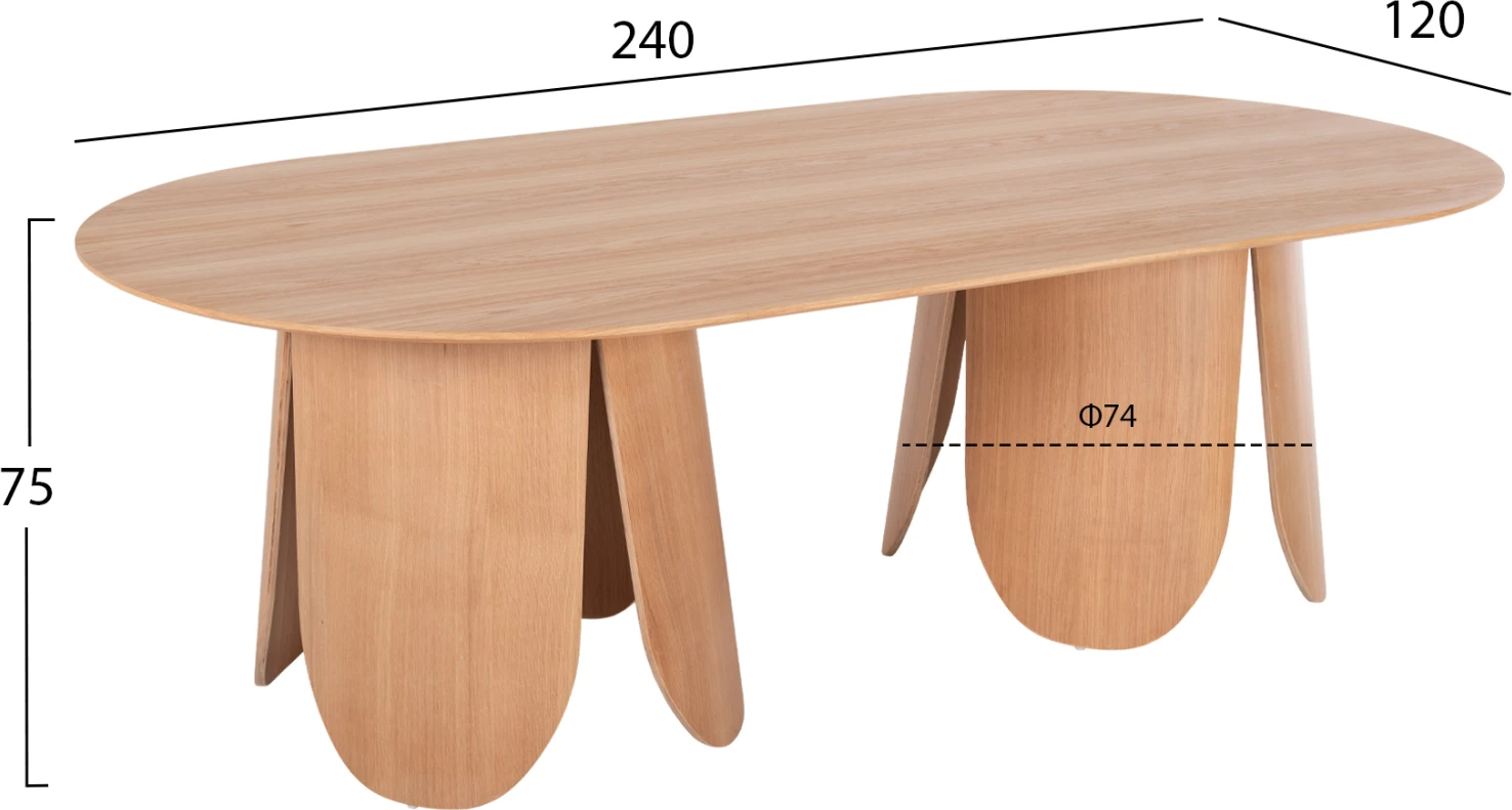 Tavolinë ngrënieje ovale DENTY FH9611.01 MDF me furnir lisi - lis natyral 240x120x75Hcm