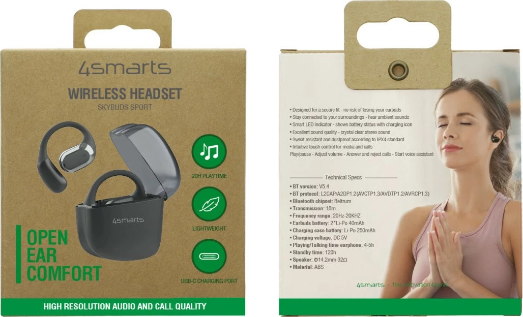 Kufje 4smarts SkyBuds Sport, True Wireless Stereo, 20h, e zezë