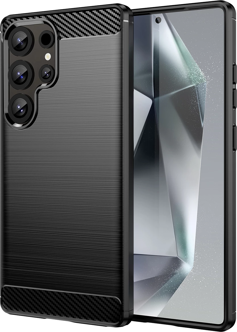 Mbështjellës Hurtel Carbon Case për Samsung Galaxy S25 Ultra, TPU, Zi