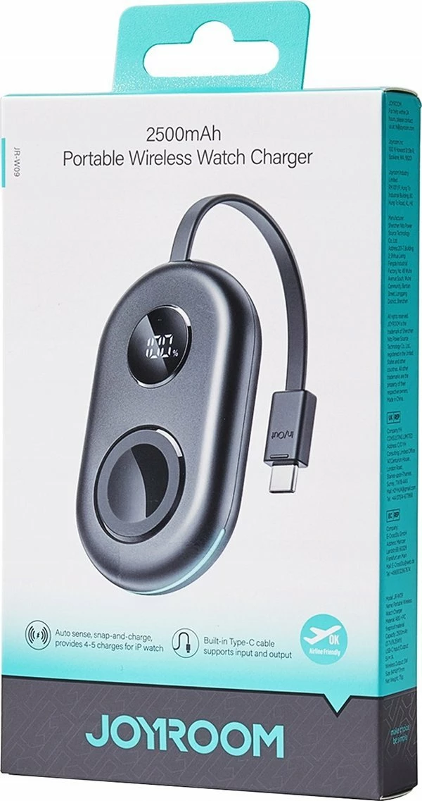Karikues induktiv për Apple Watch Joyroom JR-W09 3W me kabllo USB-C të integrume, zi