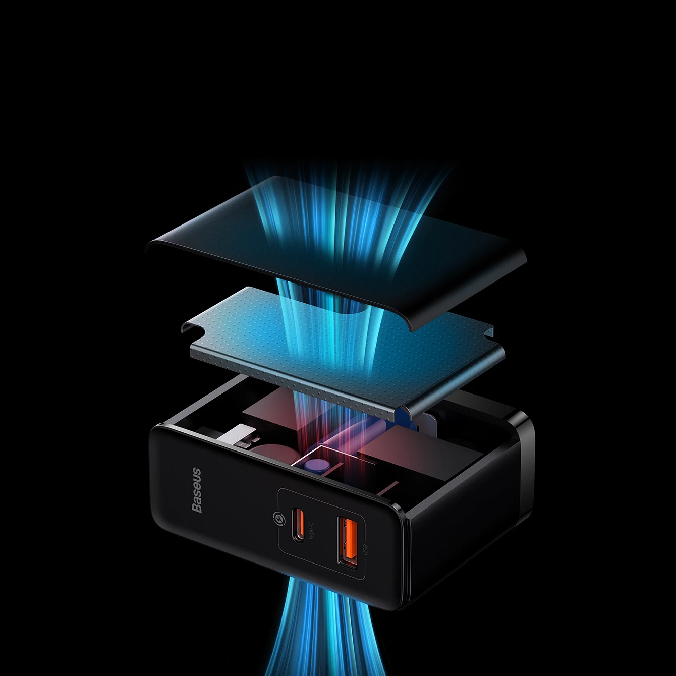 Karikues muri Baseus GaN5 Pro, 100W, 2 porta (USB-C/USB-A), i zi