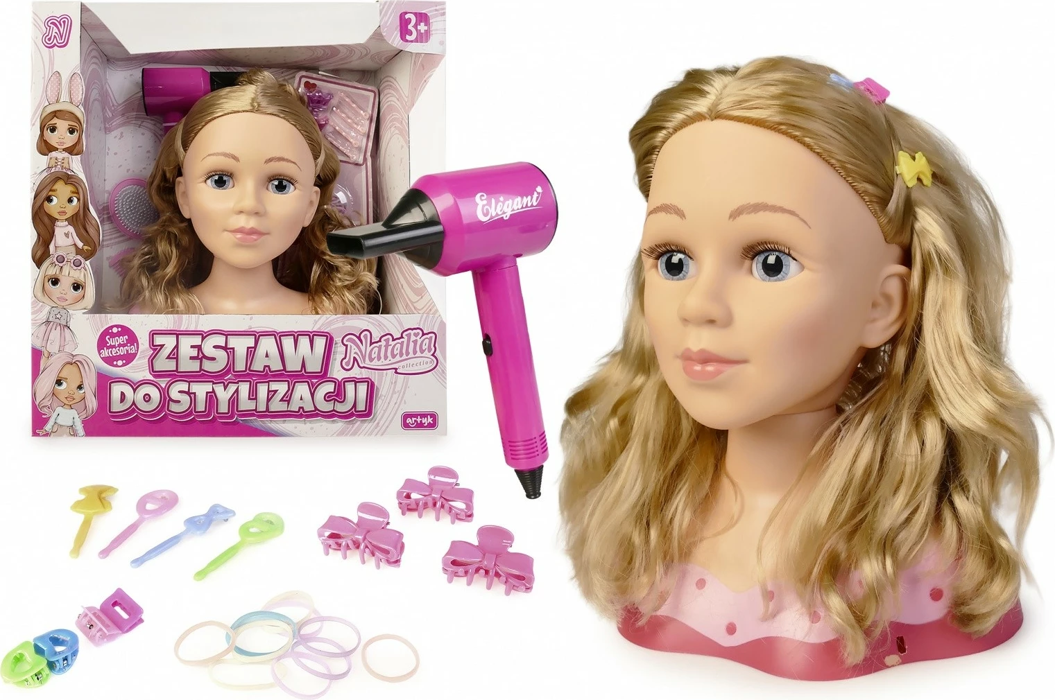Kokë manekini Natalia Artyk 182006 me aksesorë për stilim flokësh, për vajza, set
