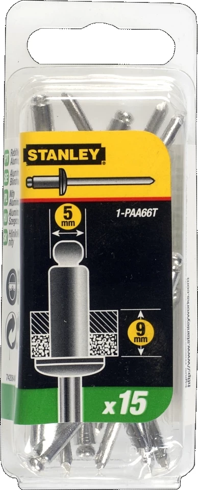 Rivet alumini Stanley 1-PAA66T 5 x 9 mm, 15 copë