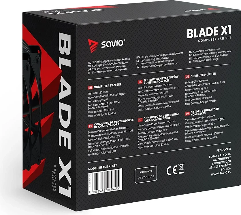 Set ventilatorësh për kasë SAVIO BLADE X1, 3x120mm, 4-pin PWM, zi