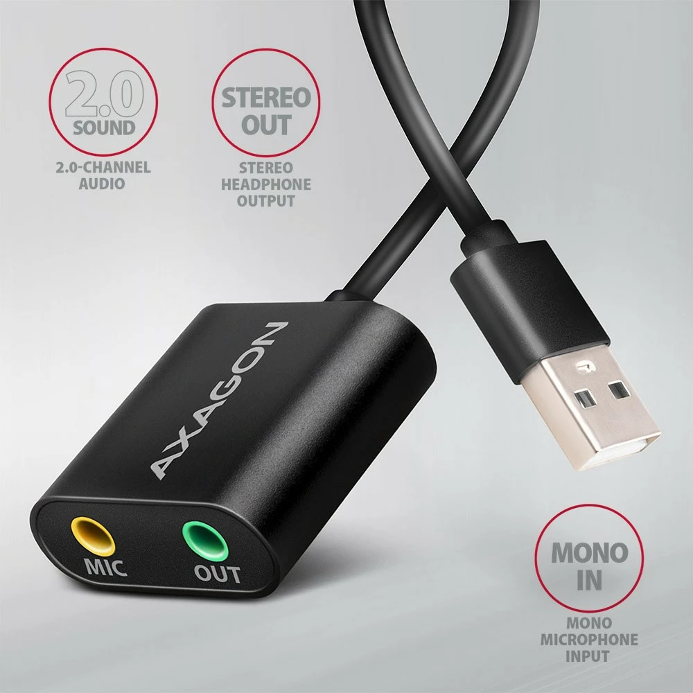 Kartë zanore e jashtme AXAGON ADA-12, USB 2.0, 48kHz/16-bit, metal, kabllo 15 cm, e zezë