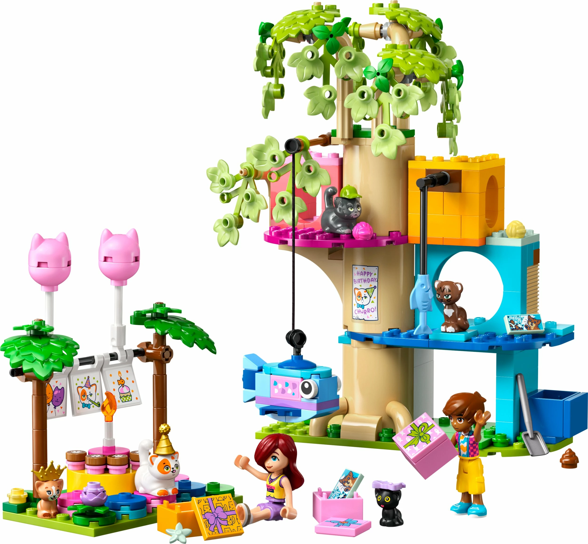 Set ndërtimi LEGO Friends 42666 Cat Birthday Party and Tree House, 321 copë