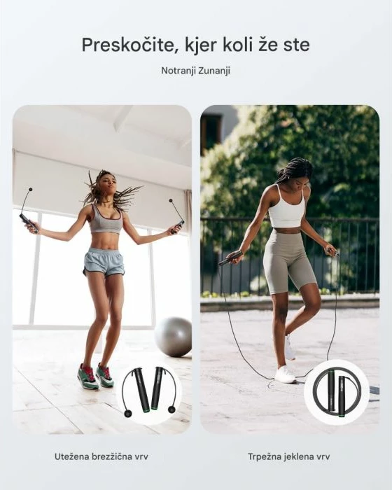 Litar kërcimi smart RENPHO R-Q008 wireless Bluetooth me ekran, 3 m i rregullueshëm, me topa pa litar + litar, i zi (set)