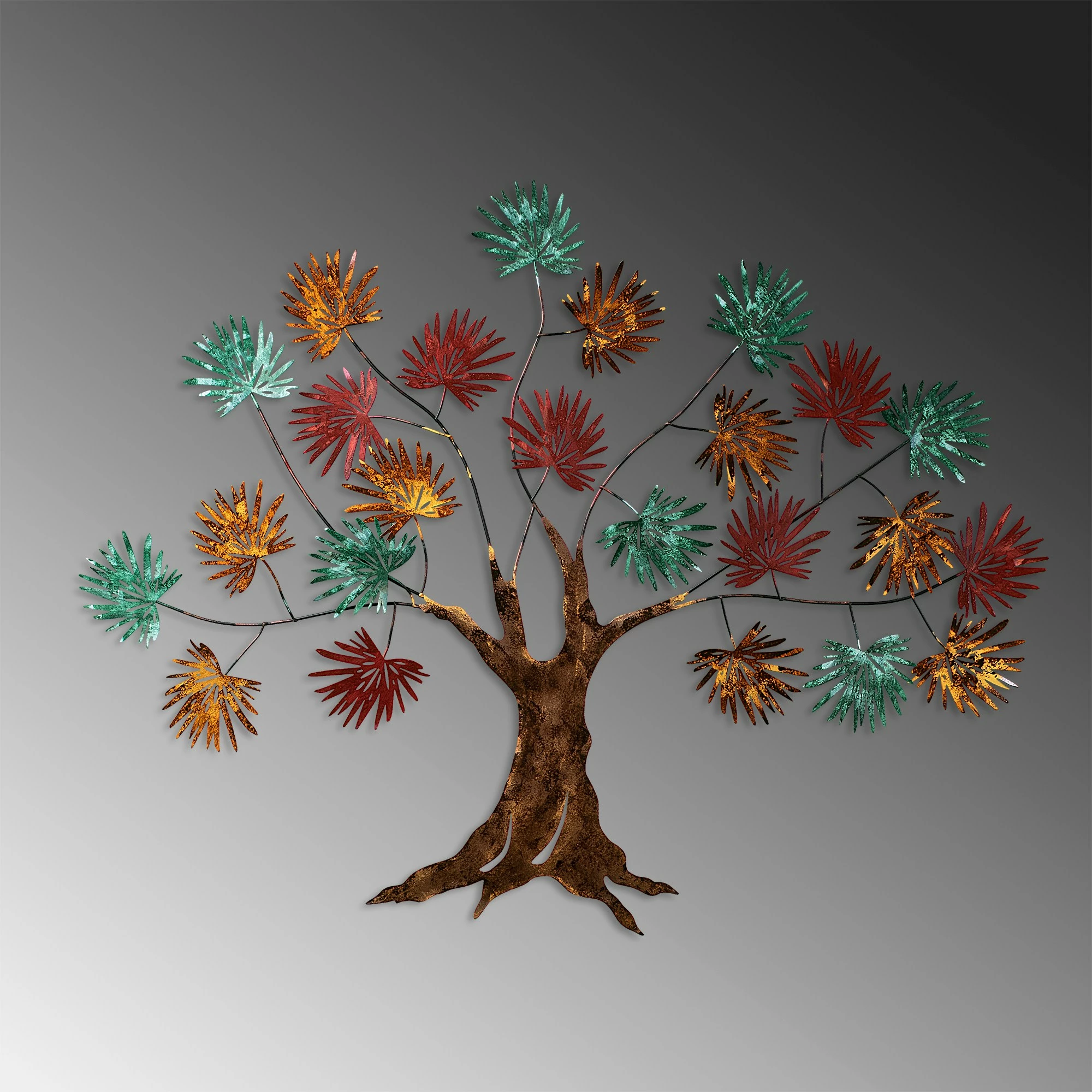 Aksesor dekorativ metalik për mur, Wallity, gjethe panje, ngjyrë e gjelbër, e kuqe