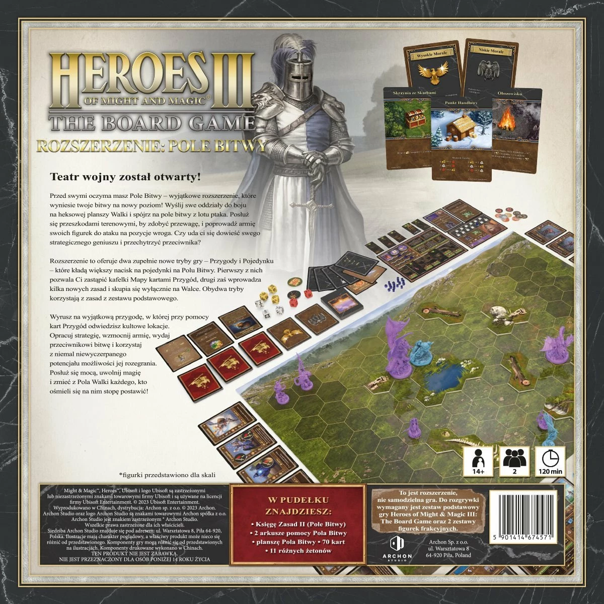 Zgjerim loje tavoline Archon Studio Heroes of Might and Magic III: Battlefield, 1-4 lojtarë, 120 min, 12+, version polonisht, set me 70 karta dhe 11 tokena