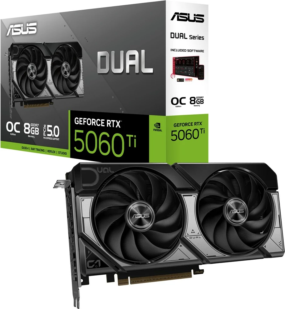 Kartelë grafike ASUS Dual RTX 5060 Ti, 8 GB GDDR7, Gri