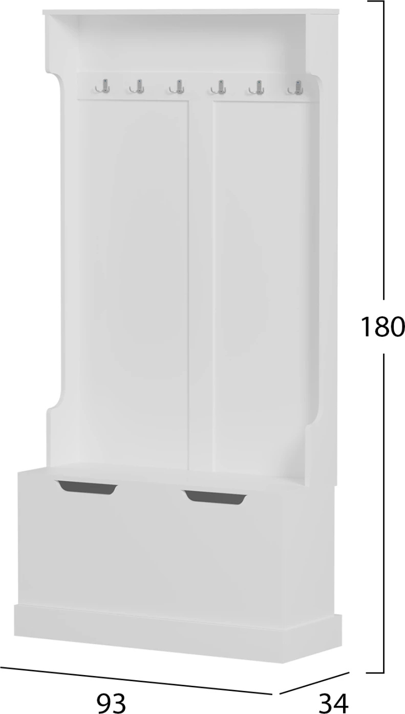 Mobilje për hyrje KAYLOR FH2475.03 me varëse dhe hapësirë ruajtjeje-MDF në të bardhë 93x34x180Hcm