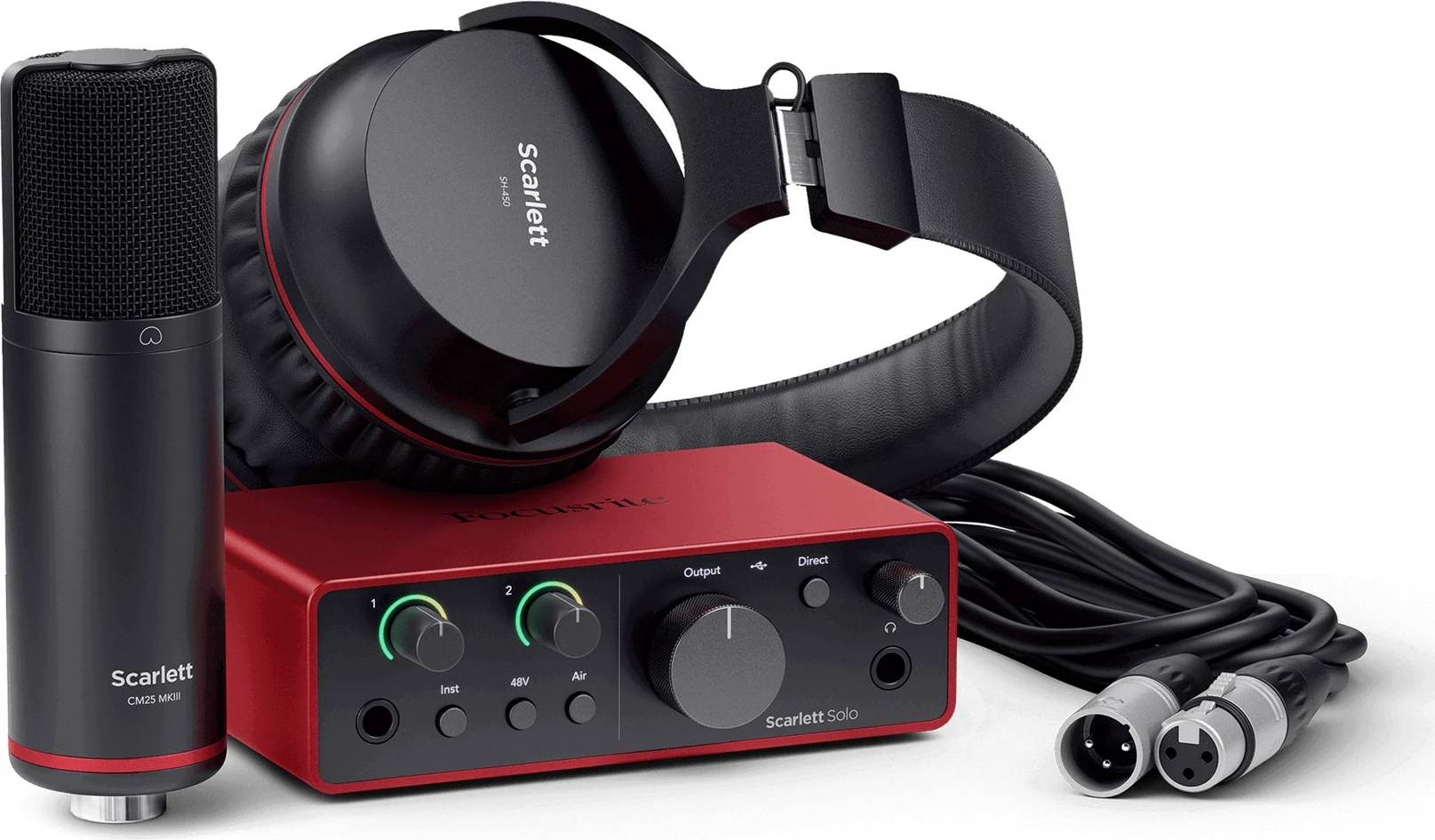 Set audio Focusrite Scarlett Solo Studio me interfejs USB, mikrofon, kufje, i kuq