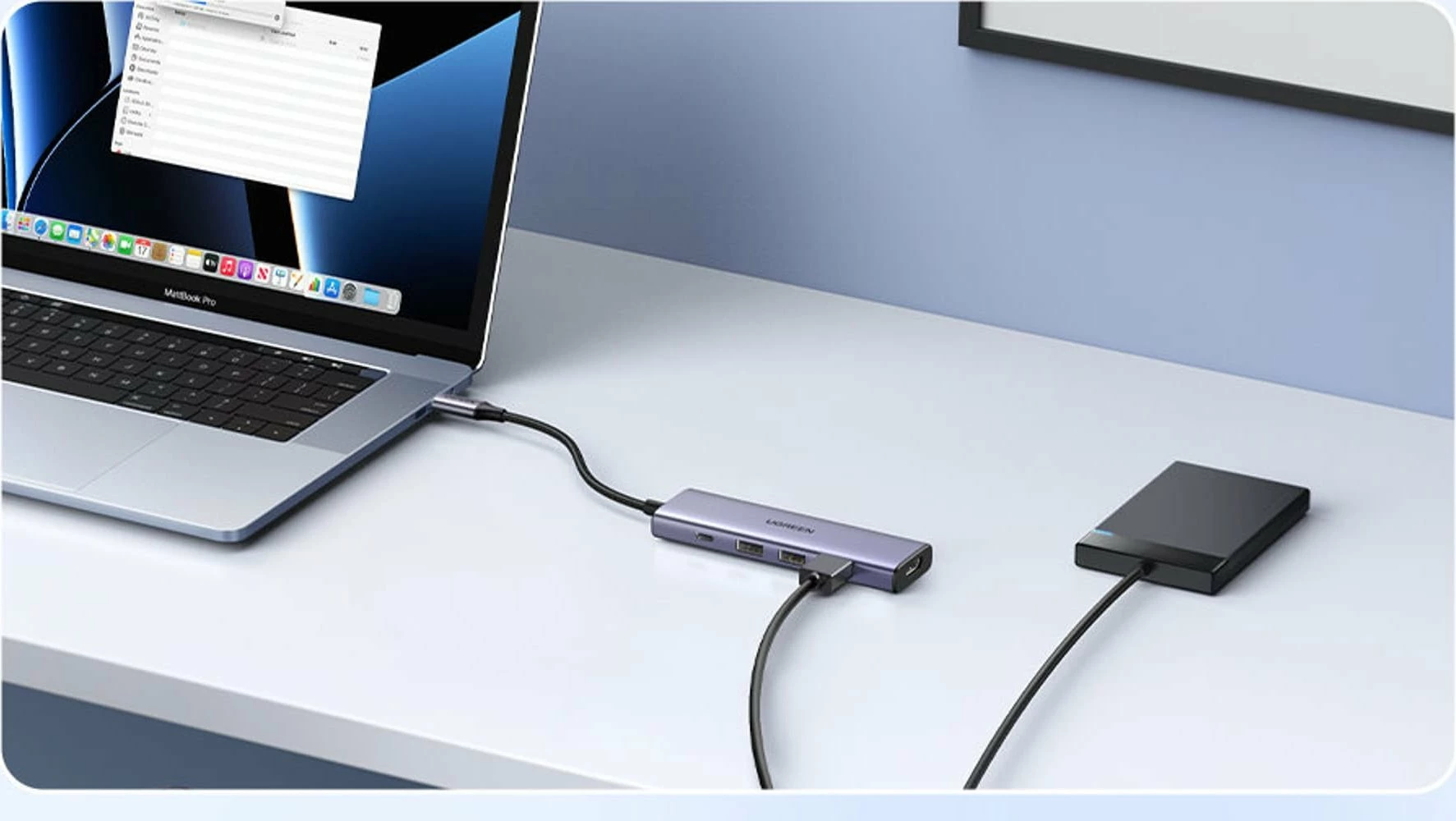 USB hub Ugreen CM511 (UGR1678) 5-në-1, USB-C në HDMI 4K@30Hz + 3x USB-A 3.2 Gen1 5Gbps + USB-C PD 100W, argjendtë
