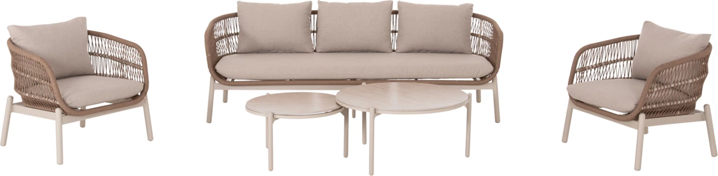 Set lounge për jashtë, 5 pjesë, alumin, litar, sipërfaqe qeramike, ngjyrë kajsie, MEMFIS FH6470.02