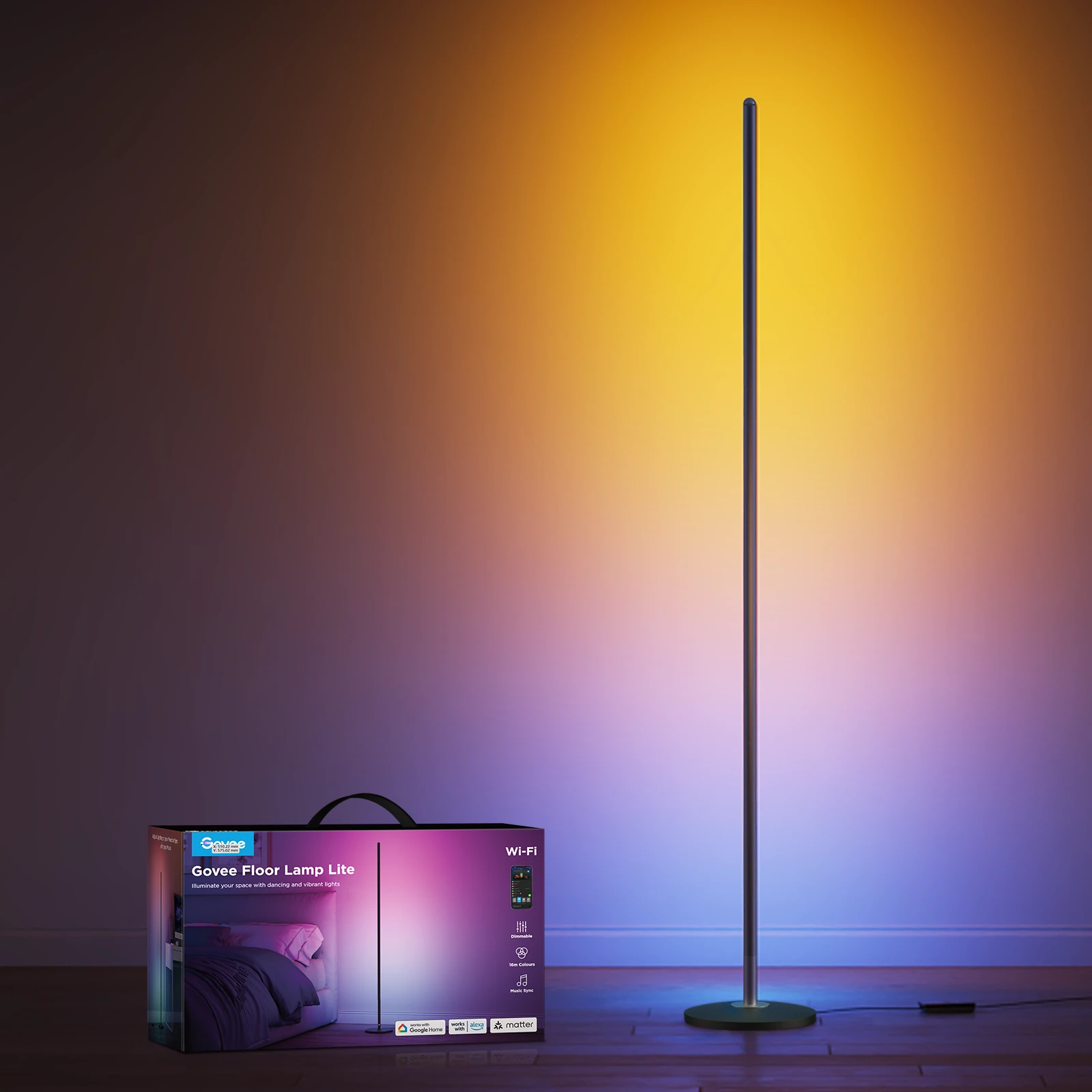 Lambader smart Govee Floor Lamp Lite, RGBICW, Wi‑Fi, 16 milion ngjyra