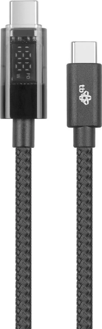Kabllo USB C në USB C TB, 1m, me tregues LED, 100W, e zezë